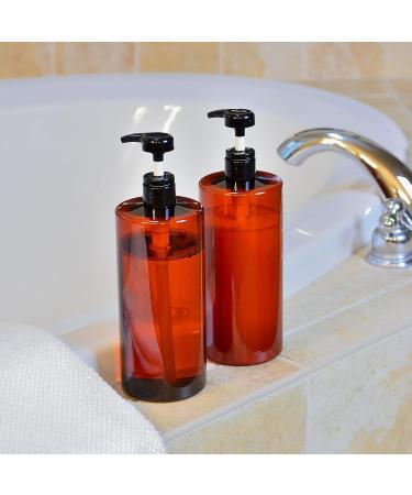 Youngever 4-Set 1L Pump Dispenser for Shampoo & Lotions - Reusable Amber Plastic Bottles for Kitchen & Bathroom - Buy Online on SooperMarket.com