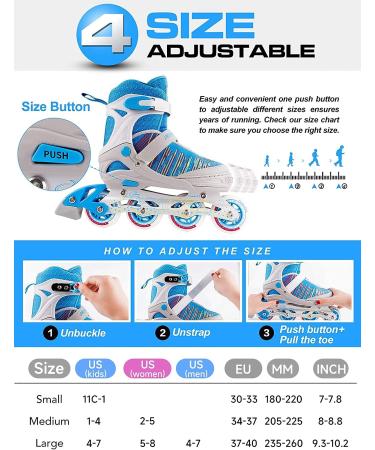 PAPAISON Inline Skates with Light up Wheels - Adjustable Illuminating Roller Skates in Blue & Grey for Kids, Youth, Women, and Men - Large Size - Buy Online on SooperMarket.com