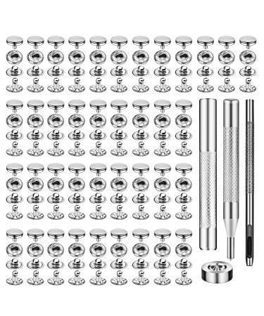 TLKKUE 50 Sets Leather Snap Fasteners Kit 10mm Silver Metal Snap Buttons kit Stainless Steel with 4pcs Snap Fastener Installation Tools for Sewing Clothing  Bracelets  Jackets  Bags Belt  DIY Crafts