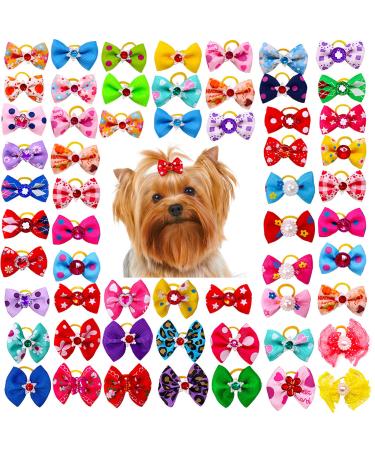 Camidy 50pcs Dog Bows Dog Puppy Hair Bows with Rubber Bands Cute Pet Small Dog Hair Bowknot Grooming Accessories