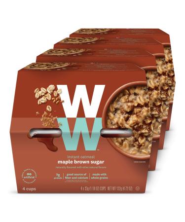 WW Maple Brown Sugar Instant Oatmeal - 3 SmartPoints - 4 Boxes (16 Count) - Weight Watchers Reimagined Maple Brown Sugar 1.18 Ounce (Pack of 16)