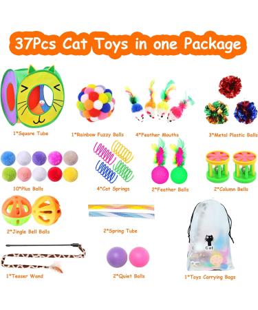 SUPJADE Cat Kitten Toys Interactive-Feather-Toys- 37Pcs Kitten Mice Toys Sets for Indoor Cats Kitten Tunnel Mice Mouse Wand Springs Teaser Toys Kitty (1#) - Buy Online on SooperMarket.com