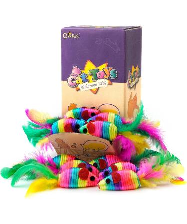 Chiwava 24PCS 5 Rattle Cat Toys with Feather Rainbow Rope - Interactive Mouse Kitten Toy - Buy Online on SooperMarket.com