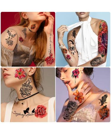 Yazhiji Large Flowers Skull Waterproof Temporary Tattoos - Realistic Tiger Wolf Bird Designs for Women, Girls, Kids & Adults - Buy Online on SooperMarket.com