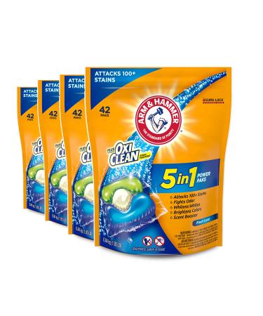 ARM & HAMMER Plus OxiClean 5-in-1 Liquid Laundry Detergent Power Paks High Efficiency (HE) 42 Count (Pack of 4)
