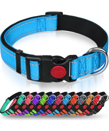 Taglory dog collar soft padded neoprene nylon dogs collar for puppies adjustable and reflective for training sky blue XS (1 -pack) sky blue
