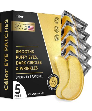 Under Eye Patches 5 Pairs - Golden Under Eye Mask Amino Acid & Collagen  Under Eye Mask for Face Care  Eye Masks for Dark Circles and Puffiness  Under Eye Masks for Beauty & Personal Care - 5 Pairs