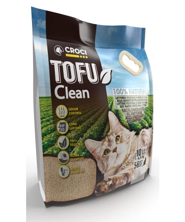 Croci Tofu Clean Litter 10L - Clumping Cat Litter Biodegradable flushes down the toilet 100% vegetable Long lasting Anti-odor Sand 10 L NATURAL