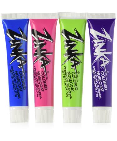 Zinka Colored Sunblock Zinc Waterproof Nosecoat 4 Pack Bundle .6oz Tube - Blue/Pink/Green/Purple