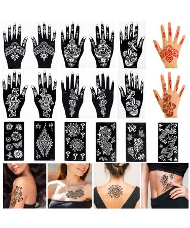 Henna Tattoo Stencil Kit 16 Sheets Henna Tattoo Sticker for Hands  Legs  and Other Parts of The Body. Glitter Airbrush DIY Tattooing Template  Indian Temporary Tattoo Stickers for Women Girls