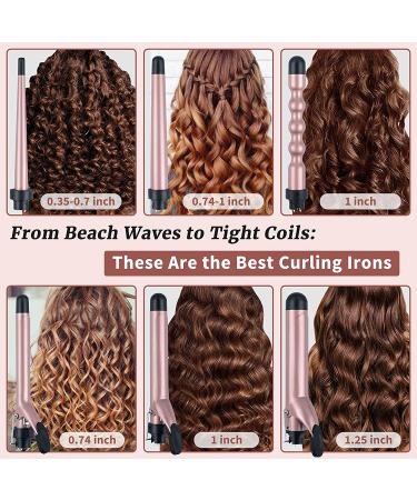 6 in 1 Curling Iron Set with Interchangeable Ceramic Barrels, LCD Temperature Display, Dual Voltage - Heats Up Quickly for Hair Crimping & Waving - Includes Glove & Clips - Buy Online on SooperMarket.com