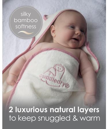 Cuddledry Hands Free Baby Bath Towel in Luxuriously Soft Bamboo & Cotton | Apron Style Hooded Towel for Safe and Easy Babies Bathtime | Perfect Newborn Gift | Pink Edging - Buy Online on SooperMarket.com