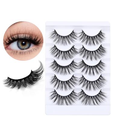 Russian Strip Lashes False Eyelashes 16mm D Curly Cat Eye Natural False Lashes Fluffy Wispy Russian Lashes Strip Lashes 5 Pairs Soft Eye Lash Reusable Fake Eyelashes