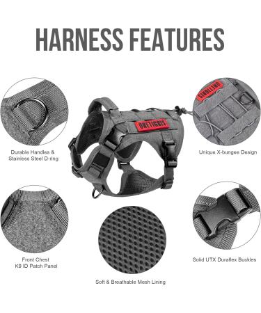 OneTigris Tactical Dog Vest | MOLLE Service Dog Harness | 1000D Nylon | Large | Grey - Ideal for Training & Outdoor Adventures - Buy Online on SooperMarket.com