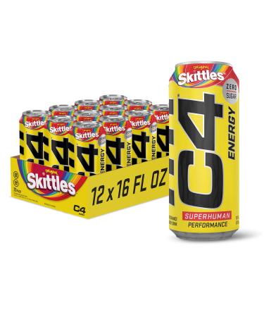 Cellucor C4 Energy Drink, Skittles, Carbonated Sugar Free Pre Workout Performance Drink with no Artificial Colors or Dyes, 16 Oz, Pack of 12 Skittles 16 Fl Oz (Pack of 12)