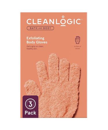 Cleanlogic Bath and Body Exfoliating Gloves Reusable Body Exfoliator Gloves Helps Remove Dry Skin to Keep Skin Smooth and Clean Helps Boost Circulation and Lymphatic Drainage 3 Pairs