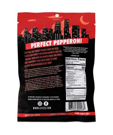 Louisville Vegan Jerky - Perfect Pepperoni 3 oz (Pack of 1) | Vegetarian & Vegan-Friendly - Non-GMO Soy Protein - 270 Calories - Gluten-Free Ingredients - Buy Online on SooperMarket.com