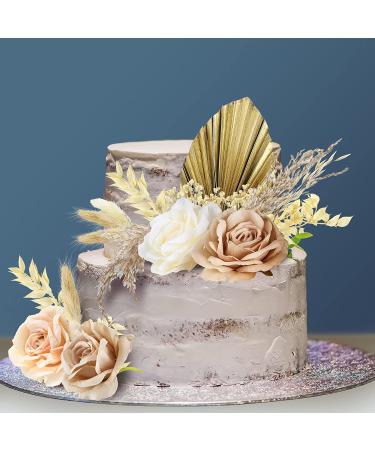 28 Pcs Vintage Boho Rose Cake Topper Kit - Dried Faux Flower Decor for Bohemian Wedding, Bridal, Baby Shower, Birthday Party Supplies - Buy Online on SooperMarket.com