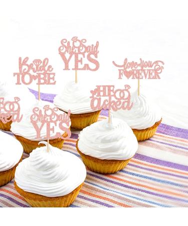 Cyodoos 24 Pcs He Asked She Said Yes Cupcake Toppers Cake Picks for Wedding Engagement Party Cake Picks for Wedding Bridal Shower Party Cake Decorations Rose Gold Rose Gold3 - Buy Online on SooperMarket.com
