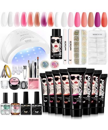 Morovan Poly Gel Starter Set - 8 Poly Gel Colors Geln gel starter set poly gel nail set starter set with 48W UV/LED lamp poly nail gel extension kit poly gel starter set DIY for women at home pink