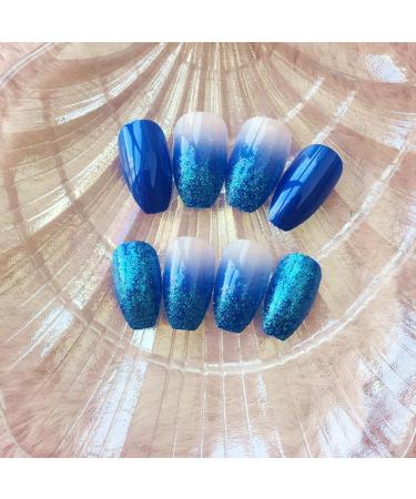 Blue Sequin Press On Nails Medium for Women - Full Cover Tips for Salon Perfect Manicure - Buy Online on SooperMarket.com