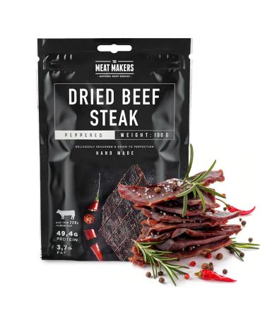 The Meat Makers Peppered Beef Jery Steak (100g) - dried beef steak protein -rich beef D rrfleisch dry meat for people dry meat beef jerky snack.2. Peppered 100g