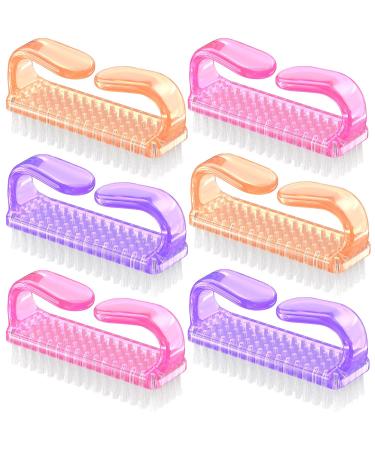 6 Pcs Nail Cleaning Brush Larbois Plastic Handle Scrubbing Brush Eco Friendly Fingernail Brush with Soft Bristles Nail Manicure Dust Brush for Hand Toes Nail Home Garden Salon use 6pack-Color 2