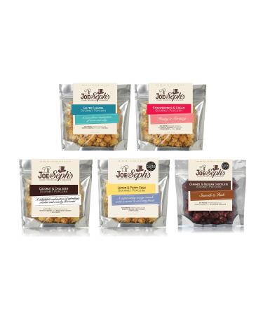 Joe & Seph's Summer Popcorn Tasting Selection (5x 30g) Salted Caramel Strawberries & Cream Caramel & Belgian chocolate Coconut & Chia Seed and Lemon & Poppyseed Summer 5 Count (Pack of 1)