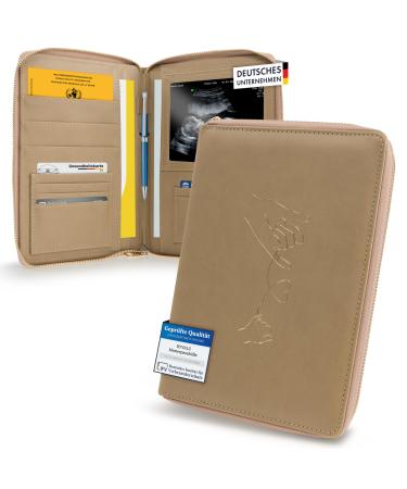 Ryvalz Elegant mother's passport including digital pregnancy diary - stylish mother passport protective cover with zipper & numerous compartments Caffe Latte