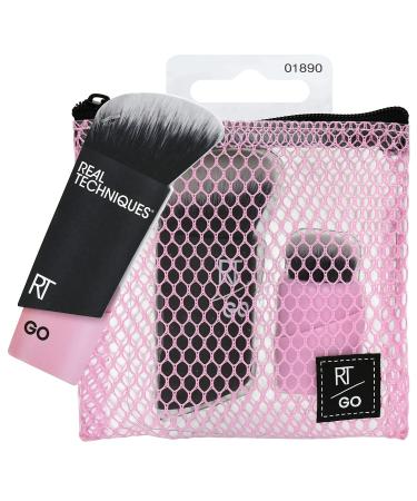 Real Techniques Go! Mini Travel Makeup Brushes, For Foundation and Highlighter, Set of 2