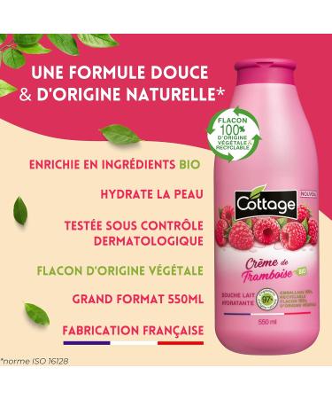 COTTAGE Moisturising Shower Milk - Organic Raspberry Cream - 97% Natural Ingredients - 100% Vegetable Origin - Made in France - 550 ml - Buy Online on SooperMarket.com