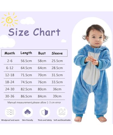 COOKY.D Baby Hooded Rompers | Winter Flannel Jumpsuit Pajamas 3-6 Months Blue - Buy Online on SooperMarket.com