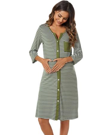 Marvmys Maternity Nightdress for Hospital Breastfeeding - 3/4 Sleeves Nursing Nightgown, XL, A-Green - Buy Online on SooperMarket.com