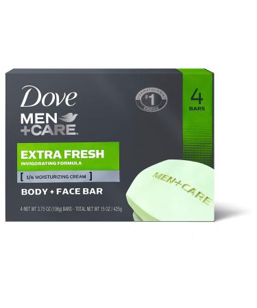 Dove Men+Care 3 in 1 Bar for Body Face and Shaving to Clean and Hydrate Skin Extra Fresh Body and Facial Cleanser More Moisturizing Than Bar Soap 3.75 oz 4 Bars
