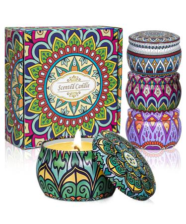 Scented Candles Gift Set for Women: 4pcs Rose Lavender Vanilla Jasmine Aromatherapy Candles for Home 4pcs Happy