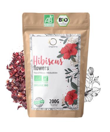 ORIGEENS HIBISCUS TEA Organic 200g | Hibiscus Flower for Infusions Iced Tea Karkade | Dried Hibiscus Flowers Draining Detox Treatment 200 g (Pack of 1)
