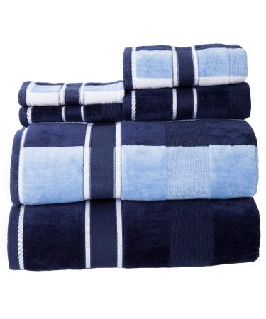 Lavish Home 100% Cotton Oakville Velour 6 Piece Towel Set-Navy