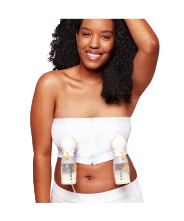 Medela Hands Free Pumping Bustier Easy Expressing Pumping Bra with Adaptive Stretch White L