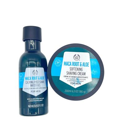 The Body Shop Maca Root & Aloe Softening Shaving Cream 200ml & Calming Post Shave Water Gel 160ml for Men