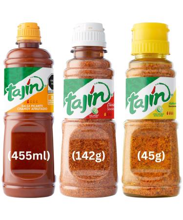 Tajin Seasoning Bundle Containing Tajin Clasico with Lime 142g Tajin Habanero with Lime 45g and Tajin Chamoy Sauce 455ml Authentic Mexican Flavouring