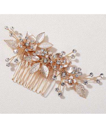 SWEETV Light Rose Gold Wedding Hair Comb Clip Handmade Bridal Hair Accessories for Women Wedding