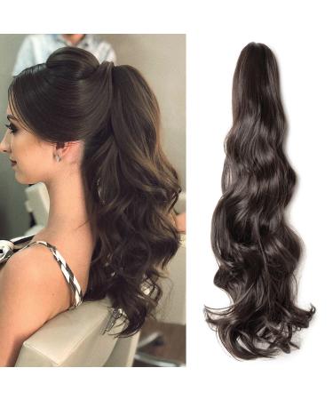 Silk-co Long Wavy Curly Claw on Ponytail Extensions Synthetic Clip in Hairpiece Pony Tail Extension 18 inch Dark Brown Heat-Resisting 18inch (Pack of 1) Dark Brown