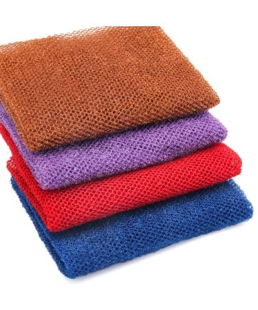 4 Pieces African Net Long Net Bath Sponge  Coldairsoap African Net Exfoliating Shower Body Scrubber Back Scrubber Skin Smoother for Daily Use Red  Purple  Blue  Brown