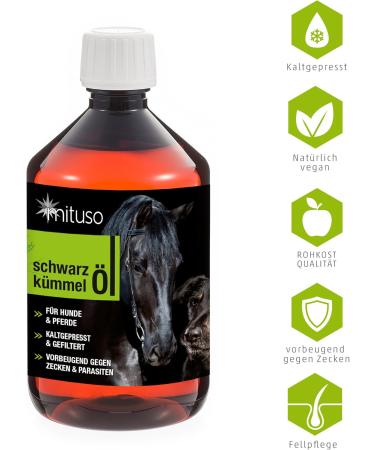 Mituso Black Cumin Oil 500ml for Dogs & Horses - 100% Pure Cold-Pressed Natural Coat Care - Buy Online on SooperMarket.com
