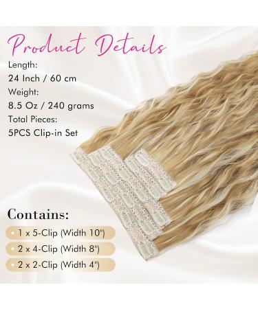 REECHO 5PCS Brown Clip in Hair Extensions - 24 Inch Thick Long Loose Waves - HE002 - Dark Blonde with Highlights - Buy Online on SooperMarket.com