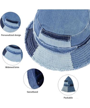 GuanGu Distressed Denim Bucket Hat | Wide Brim Sun Cap for Men & Women | Lightweight & Packable for Beach & Travel - Large-X-Large - Buy Online on SooperMarket.com