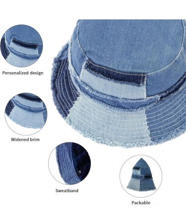 GuanGu Washed Denim Bucket Hat for Women & Men | Packable Summer Sun Hat for Travel | Blue Denim | Small-Medium - Buy Online on SooperMarket.com