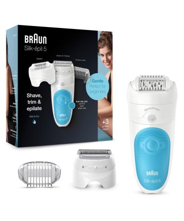Braun Silk- pil 5 epilator for women for hair removal / hair remover including shaving and trimmer attachment 5-605 white/turquoise