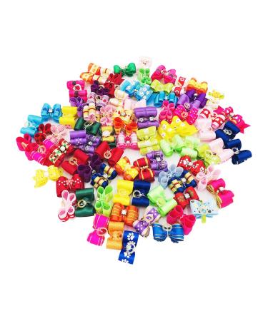 JpGdn 50pcs /25Pair Small Dog Hair Bows with Rubber Bands and Rhinestones Puppy Grooming Bows Doggies Cat Topknot Bowknot Pet Hair Accessories Color Random hair bows A