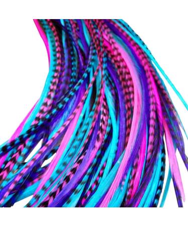 Hair Feathers Extension Kit, 100% Real Rooster Feathers, Long Feather Hair Extensions in Pink, Purple, and Blue by Feather Lily B1 mix